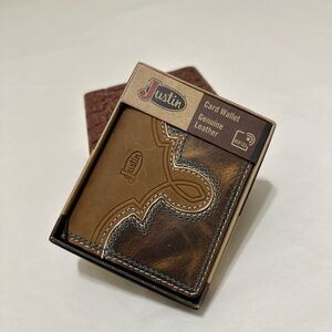 Justin Tan and Brown Leather Card Holder. Two-tone, 5 pocket slim design.